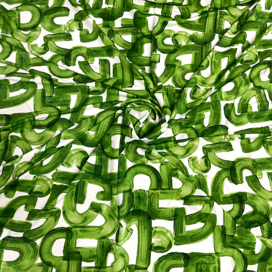 Jersey di Viscosa Fantasia Geometrica Pennellata Verde