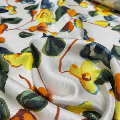 Twill Seta Fiori Bianco