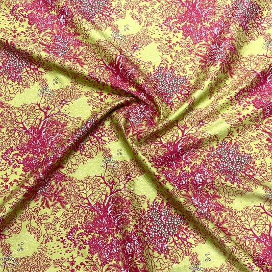 Jacquard Cotton Silk Coral Lime Haute Couture