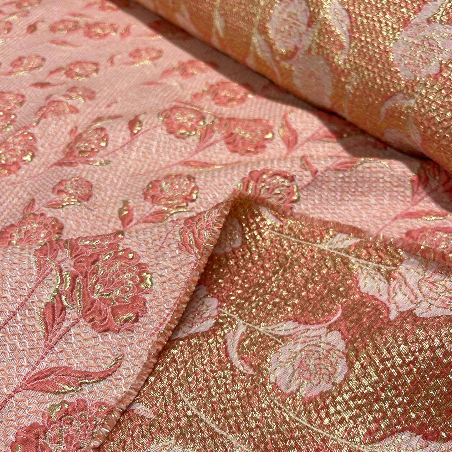 Floral Jacquard Silk – Pink and Gold