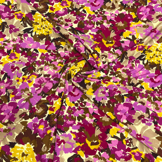Jersey di Viscosa Fantasia Floreale Fucsia e Gialla