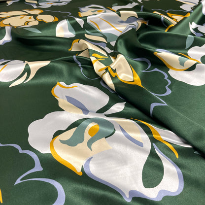 Raso di seta -Stampa Floreale Verde