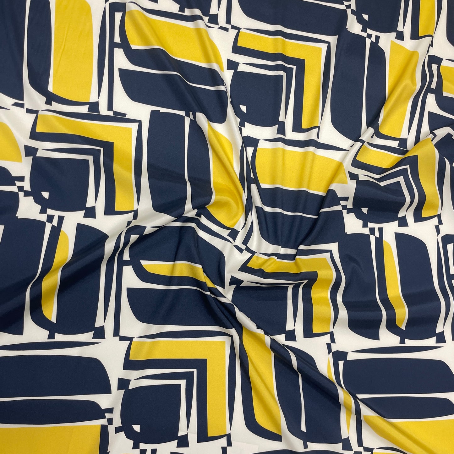 Seta Crepe Satin Back - Geometrica Navy e Giallo