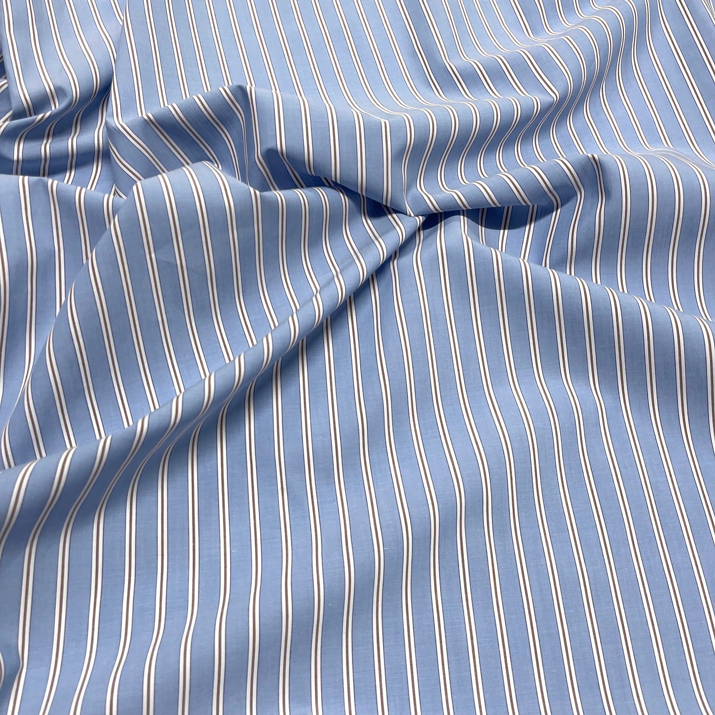 Cotone Popeline a Righe Azzurro