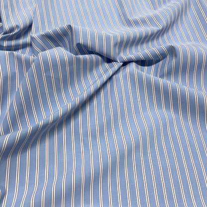 Cotone Popeline a Righe Azzurro