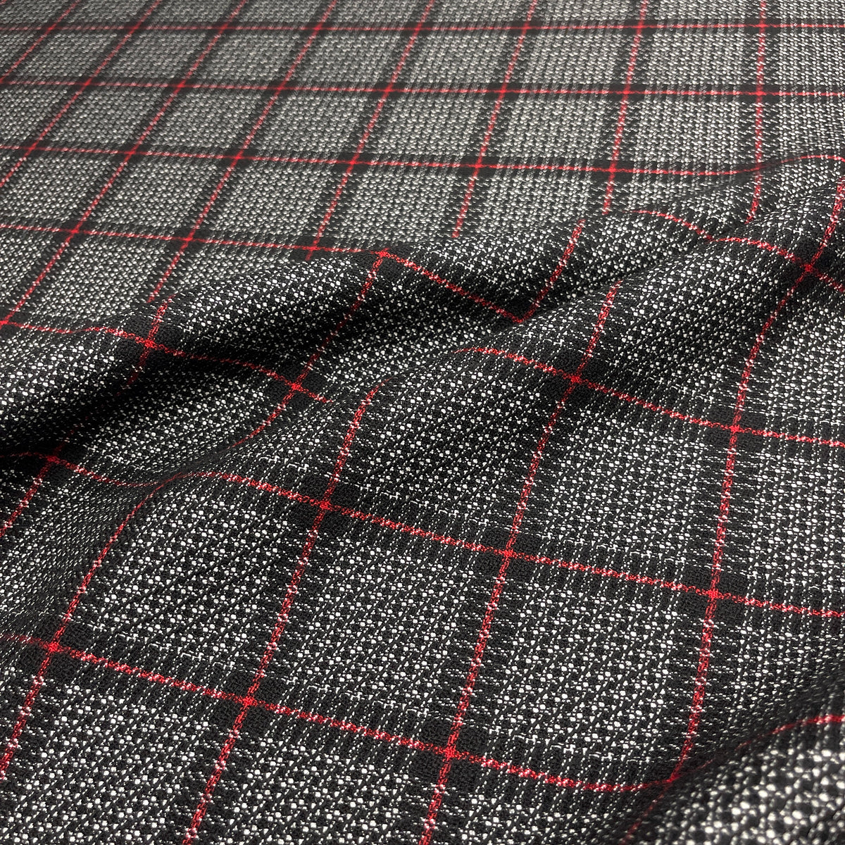 Wool and Silk (Medium Weight) - Black and Red Check