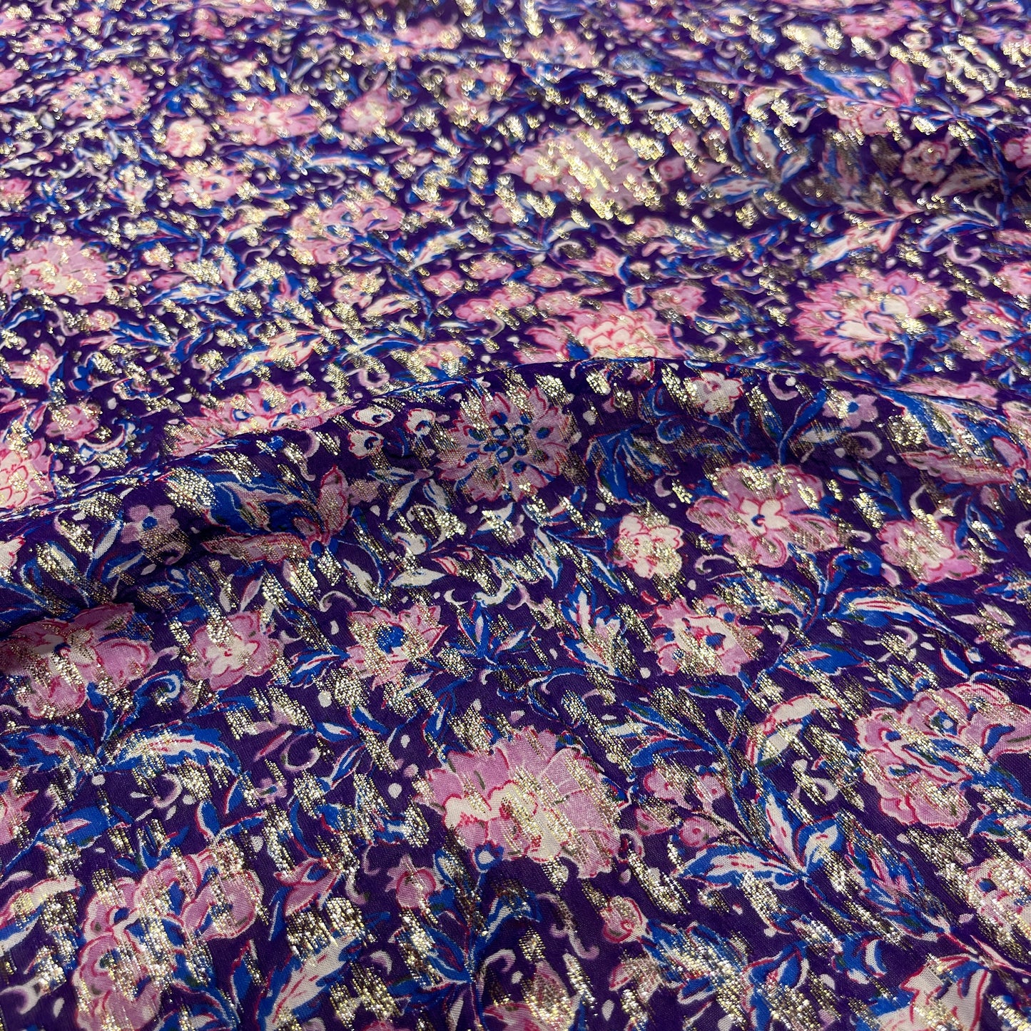 Viscosa Fil Coupé Lamé Floreale Viola