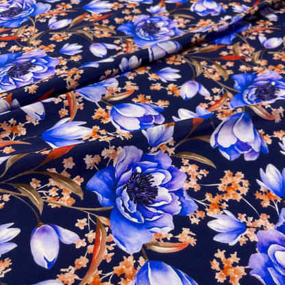Seta Crepe Blu Fiori