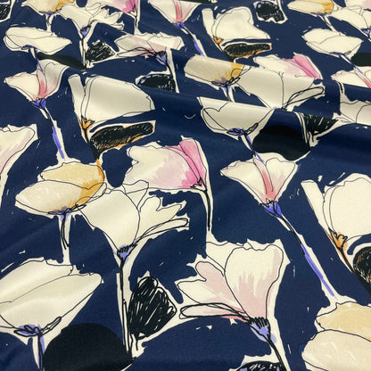 Seta Crepe Satin Back - Floreale navy e cipria