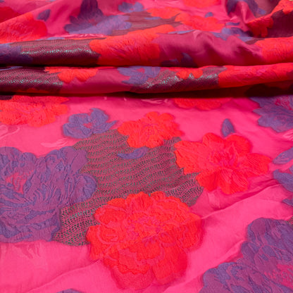Jacquard Triple Organza – Floral Fuchsia