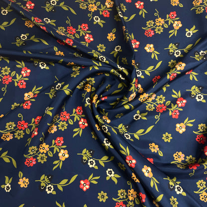 Twill di Seta Floreale Blu Navy – 2,50 × 1,40 m