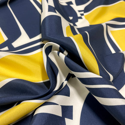 Seta Crepe Satin Back - Geometrica Navy e Giallo