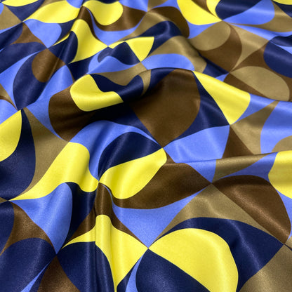 Raso Viscosa/Seta - Geometrico Blu e Giallo