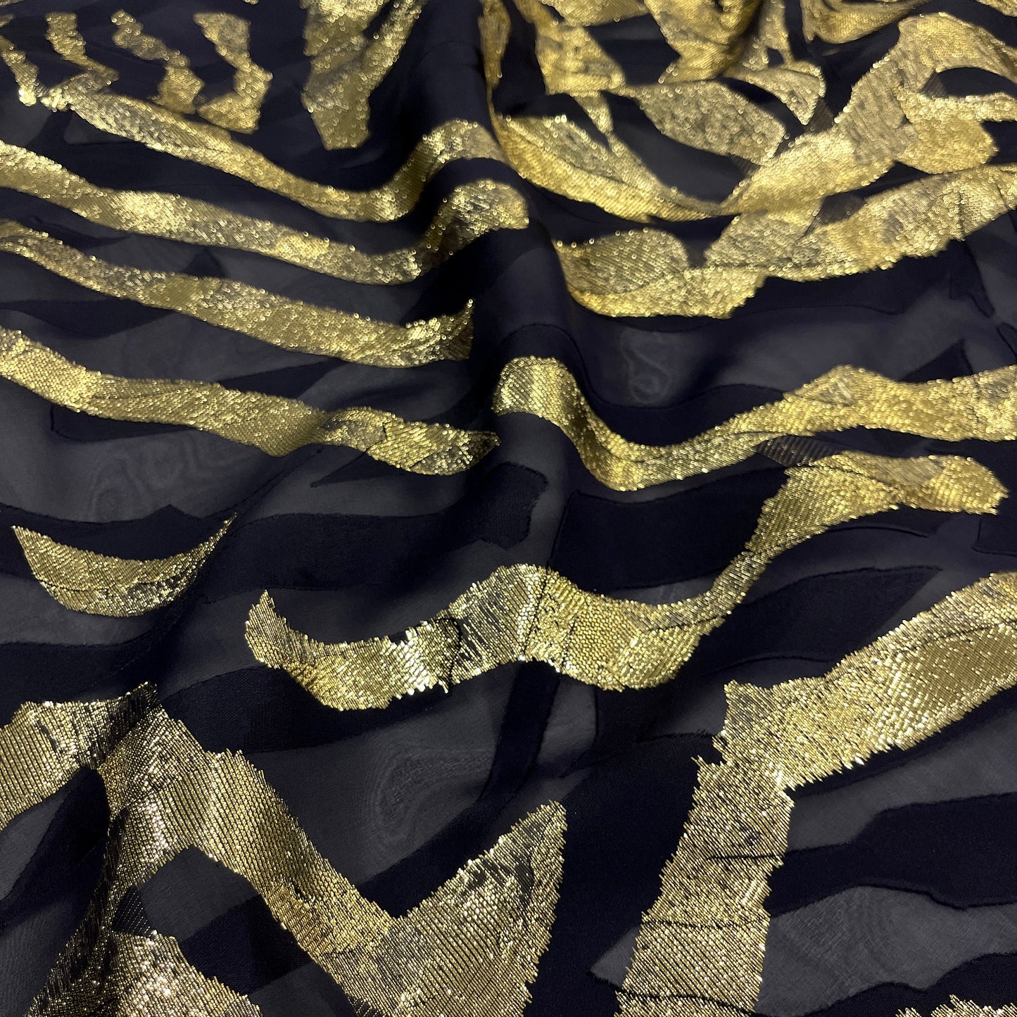 Lame Devoré Organza - Black Gold