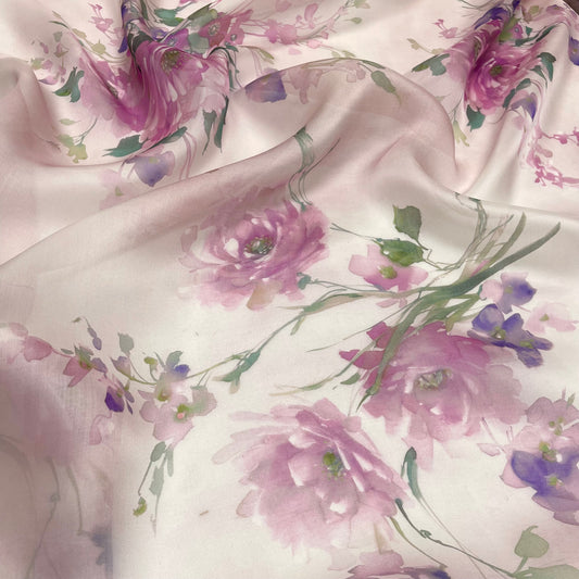 Silk Organza - Light Pink Floral
