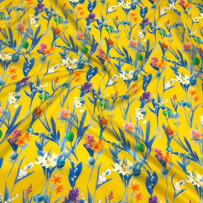 Cotone Fantasia - Floreale su fondo giallo