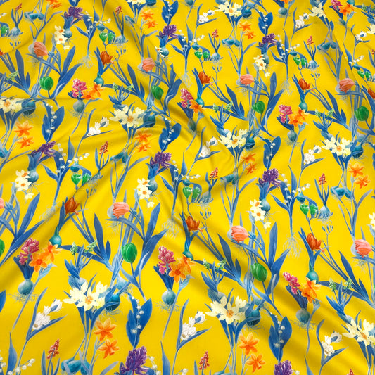 Cotone Fantasia - Floreale su fondo giallo
