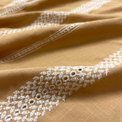 Viscose Linen Embroidered Cotton - Natural Biscuit Stripes