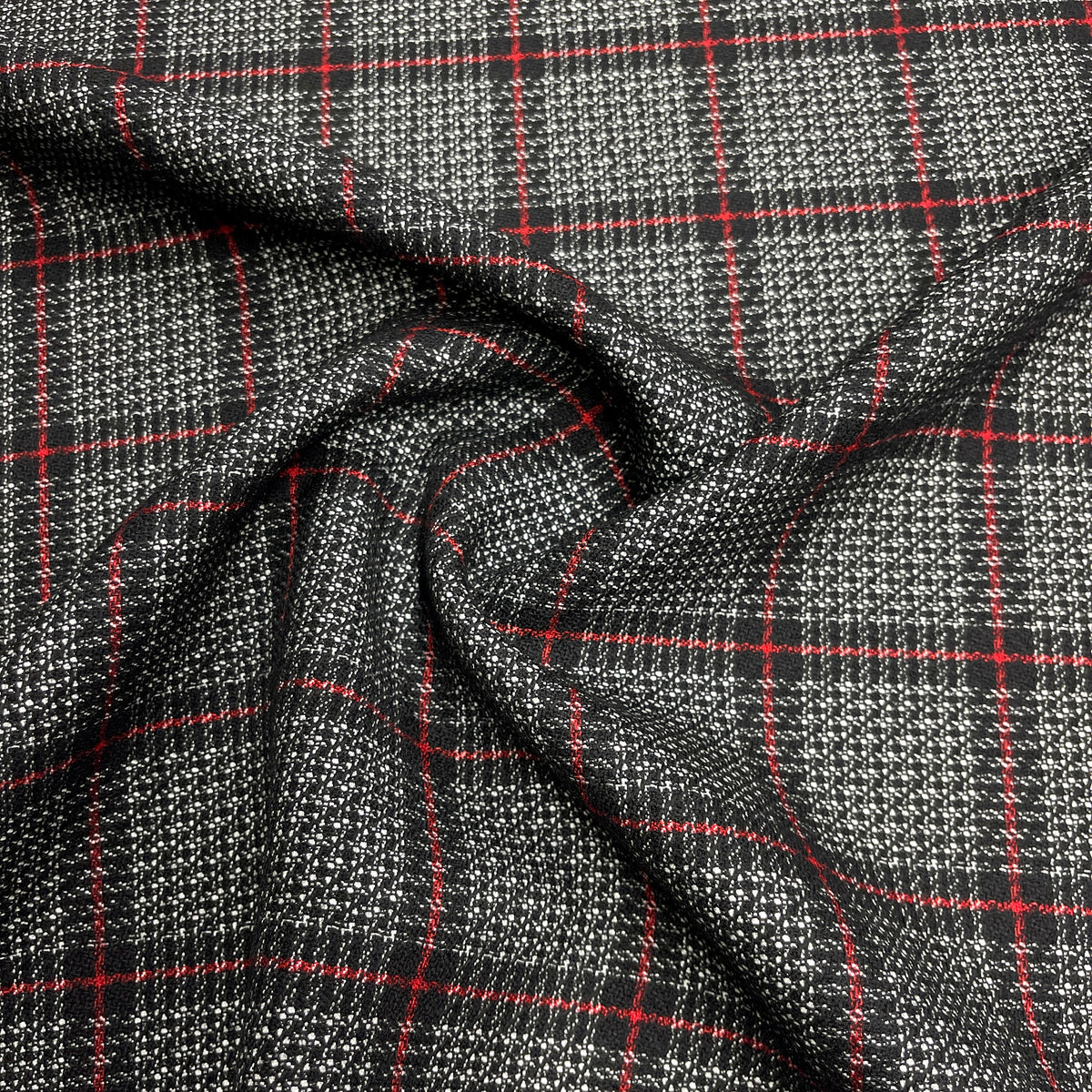 Wool and Silk (Medium Weight) - Black and Red Check