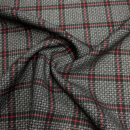 Wool and Silk (Medium Weight) - Black and Red Check