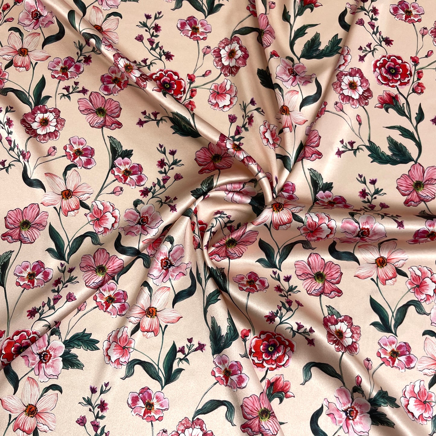 Raso di Seta Elasticizzato Floreale Cipria – 3,70 × 1,40 m