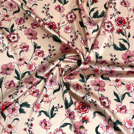 Powder Pink Floral Stretch Silk Satin – 3.70 × 1.40 m