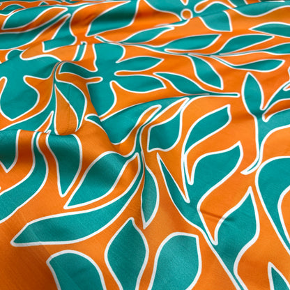 Viscosa Satin - Tropicale Arancio e Verde Acqua