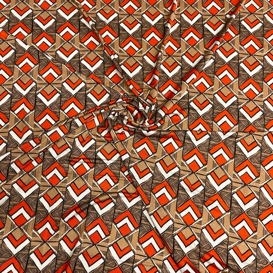 Jersey di Viscosa Fantasia Geometrica Arancio e Beige
