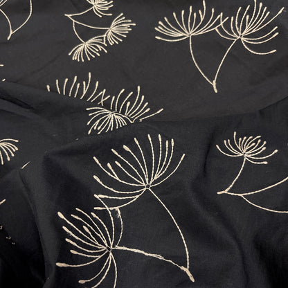 Cotone Ricamato Fiorato Nero e Beige