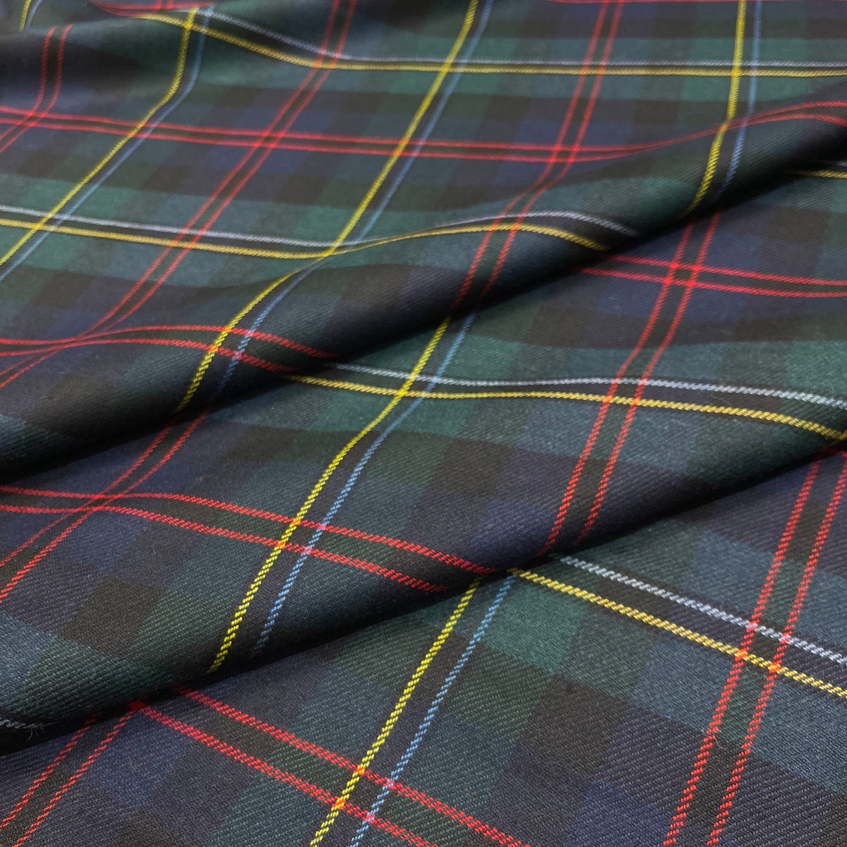Misto lana tartan verde e blu con righe rosse gialle e azzurre