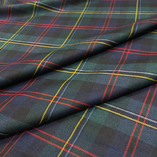 Misto lana tartan verde e blu con righe rosse gialle e azzurre