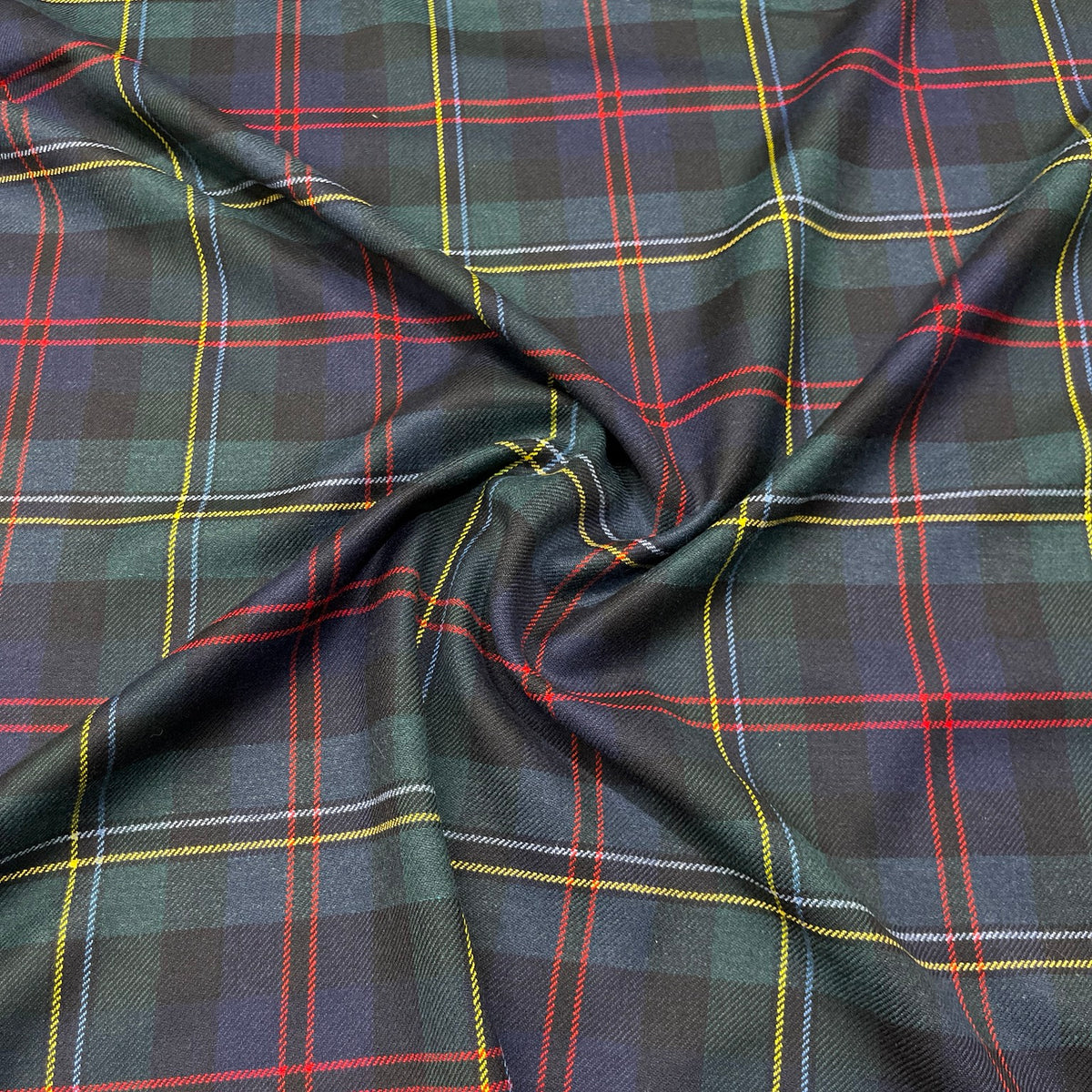 Misto lana tartan verde e blu con righe rosse gialle e azzurre