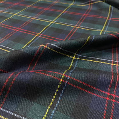 Misto lana tartan verde e blu con righe rosse gialle e azzurre
