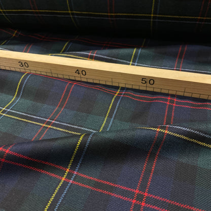 Misto lana tartan verde e blu con righe rosse gialle e azzurre