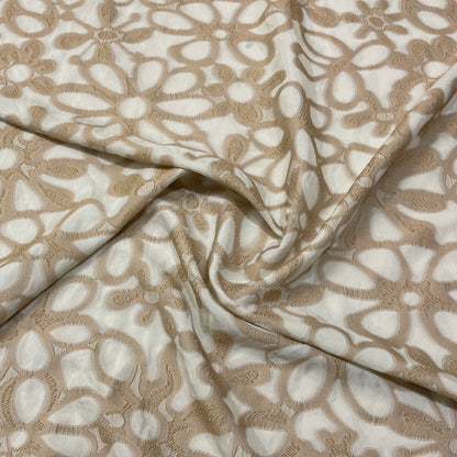 Fil coupé floreale in seta e viscosa avorio e beige