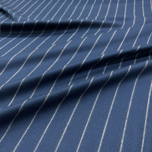 Flanella di lana elasticizzata gessata blu