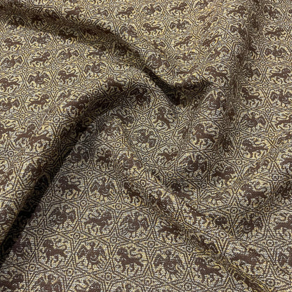 Jacquard misto lana con motivo ornamentale marrone e oro