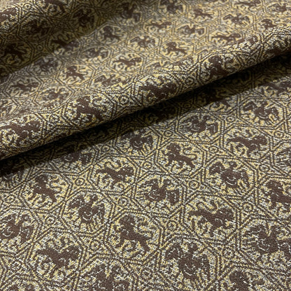 Jacquard misto lana con motivo ornamentale marrone e oro