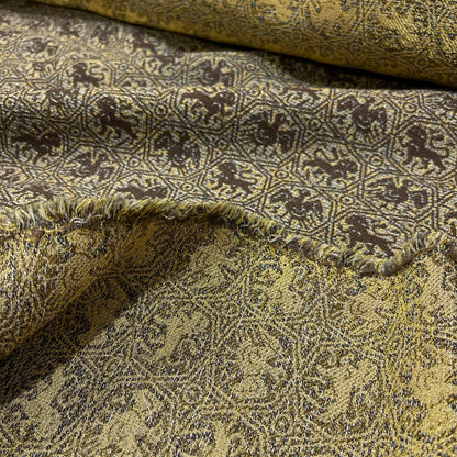 Jacquard misto lana con motivo ornamentale marrone e oro