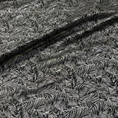 Veduta della fantasia a foglie del jacquard in poliestere nero e argento