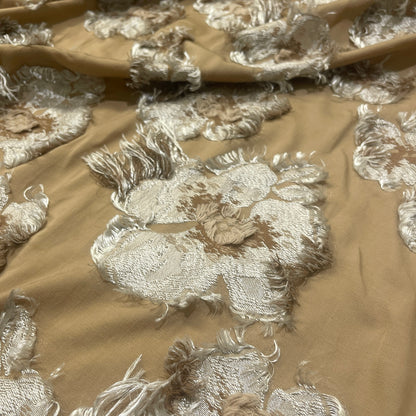 Dettaglio fiori ricamati jacquard in viscosa
