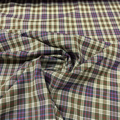 Lana vergine elasticizzata tartan verde, blu, rosso e panna