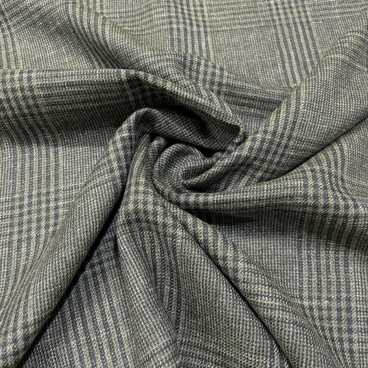 Pura lana vergine Principe di Galles verde con check blu notte