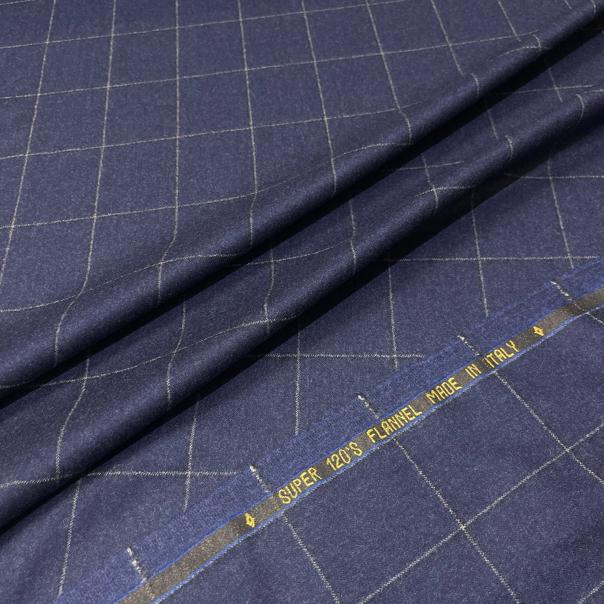 Flanella in pura lana Super 120’s con check blu navy e grigio