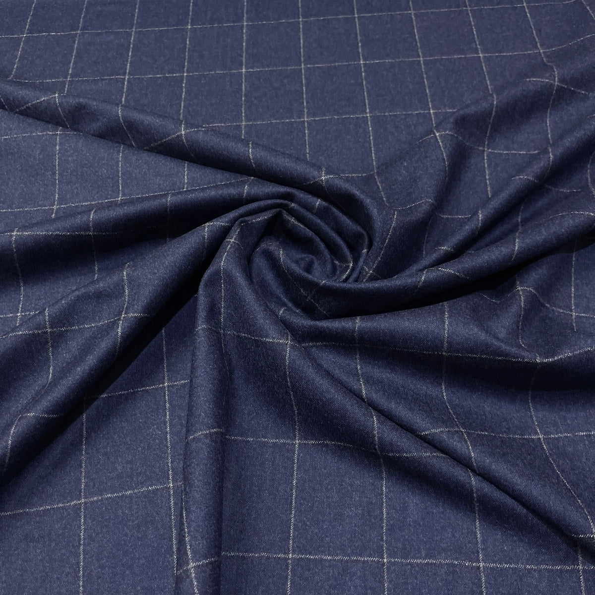 Flanella in pura lana Super 120’s con check blu navy e grigio