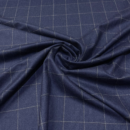 Flanella in pura lana Super 120’s con check blu navy e grigio