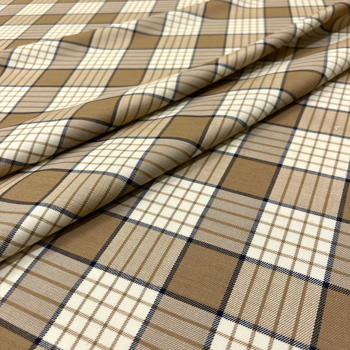 Lana elasticizzata tartan cammello e panna