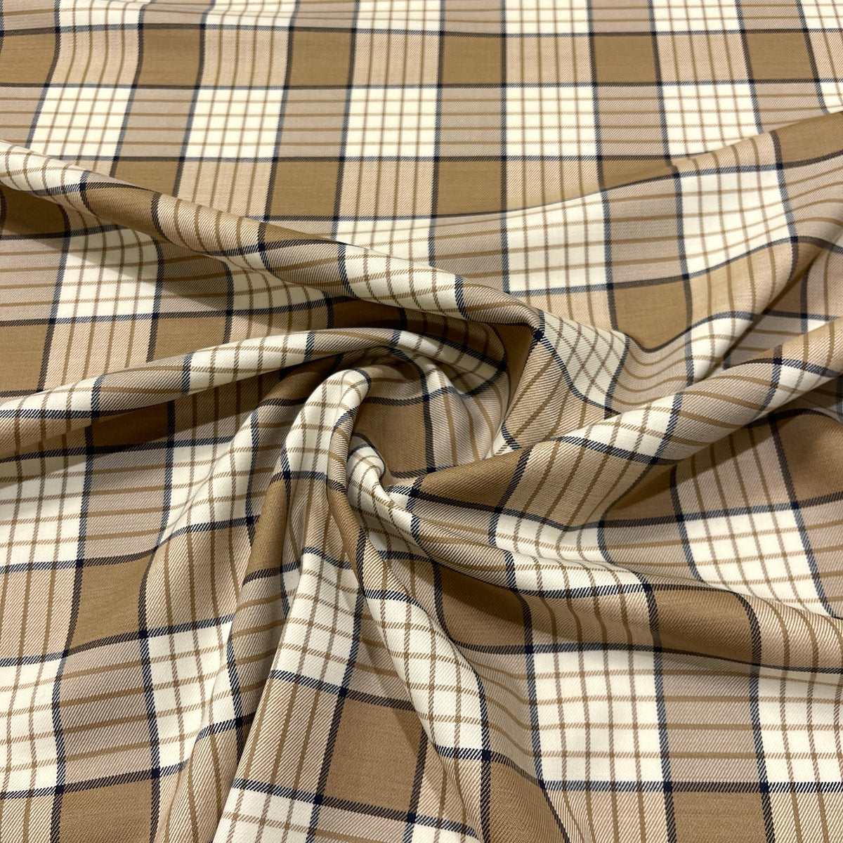 Lana elasticizzata tartan cammello e panna