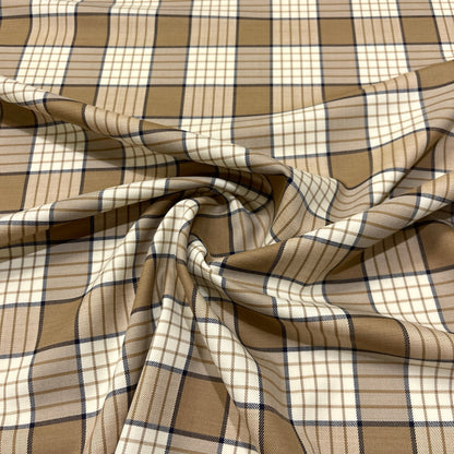 Lana elasticizzata tartan cammello e panna