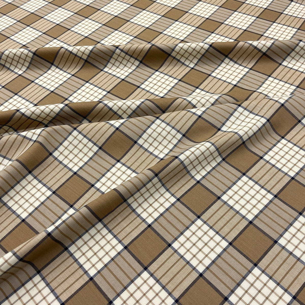 Lana elasticizzata tartan cammello e panna